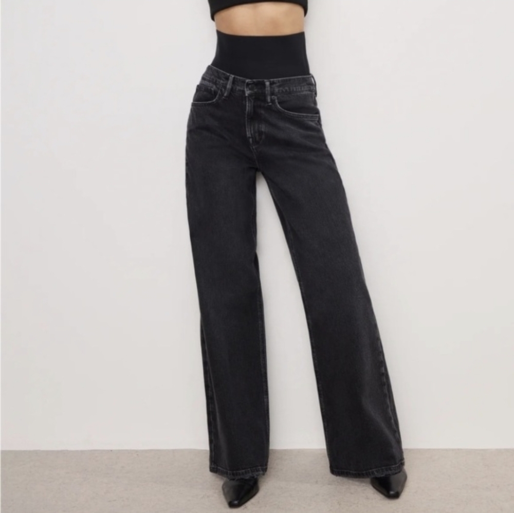 Good American Wide Leg Solution Jeans Built In Elastic Compression Panel - Picture 2 of 14